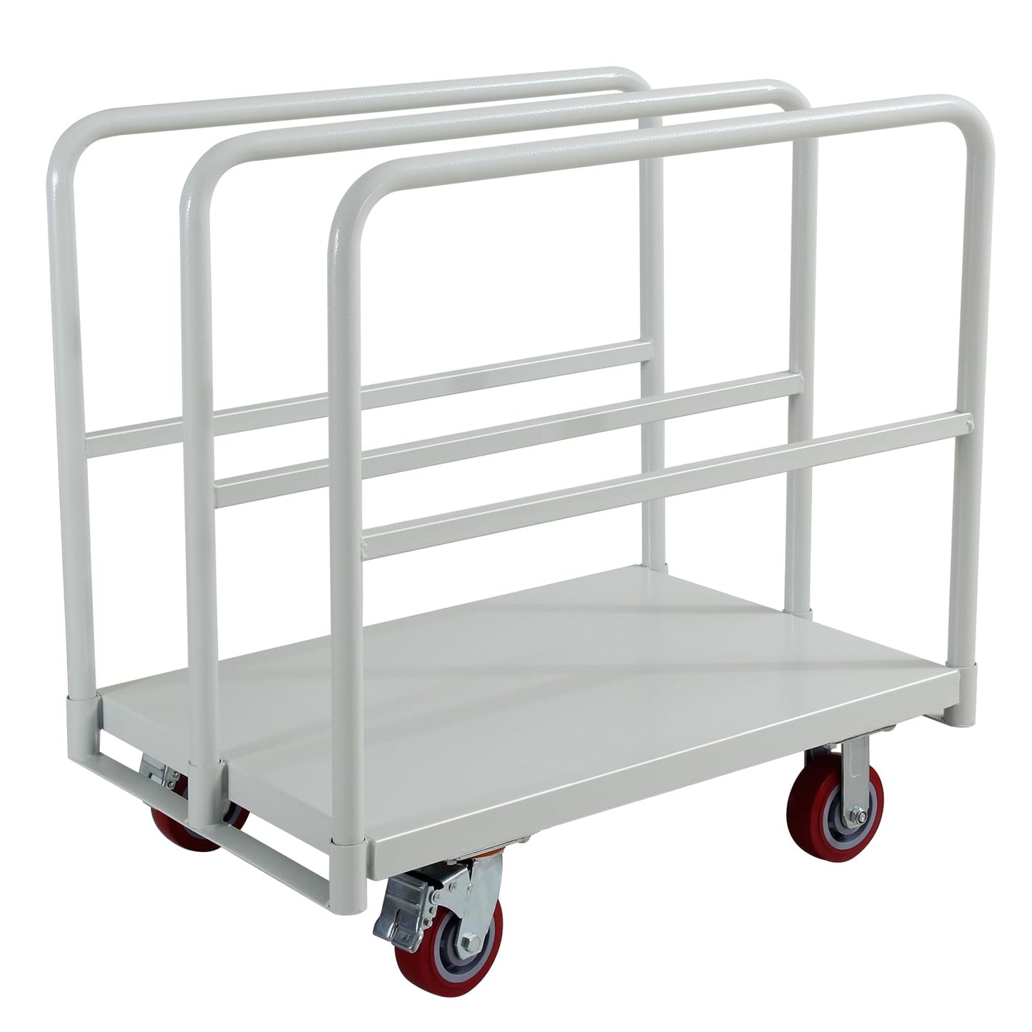 Steel Panel Truck Carts 2500 LBS, Heavy Duty Platform Truck Cart with 3 Side Handrails, Lumber Carts Drywall Flatbed Cart with 4 Rubber Swivel Casters for Loading and Storage