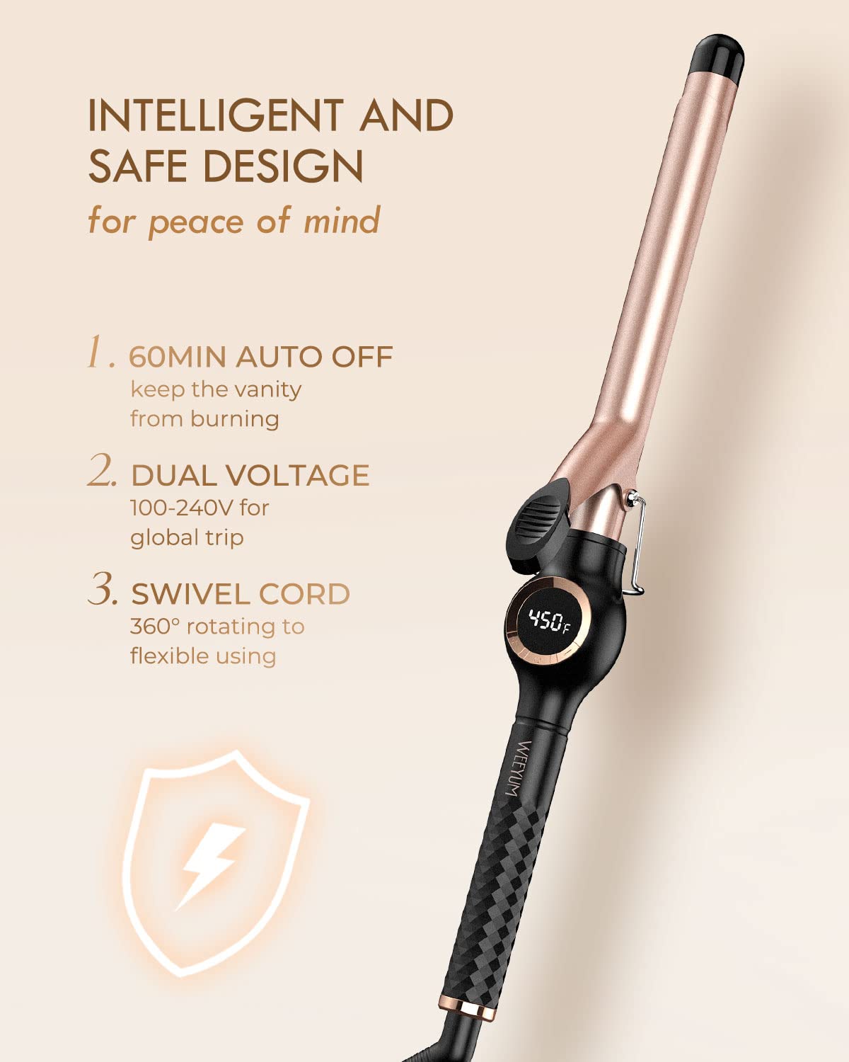 Large Curling Iron 2 Inch, Ceramic Long Barrel Hair Curling Wand, Hair Styling Tool, Dual Voltage, LCD Display, Black