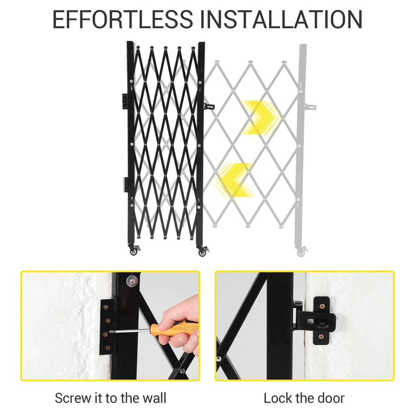 Double Expandable Gate, 64"H x 122"W Folding Security Door Gate, 360° Rolling Barricade Gate, Heavy-Duty Steel Outdoor Retractable Lockable Scissor Gates for Courtyards, Garages, Gardens, Pool