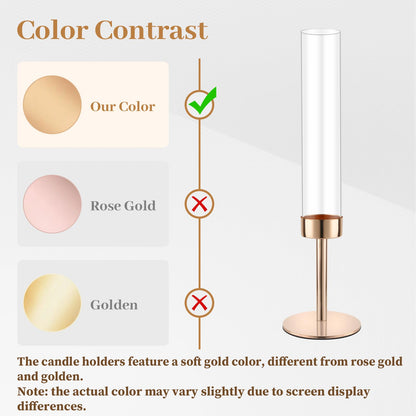 Gold Hurricane Candle Holders, Set of 6 Glass Taper Candlestick Holders Metal Candle Stands Bulk with Glass Cover for Dining Tables Wedding Candelabra Centerpieces Decor