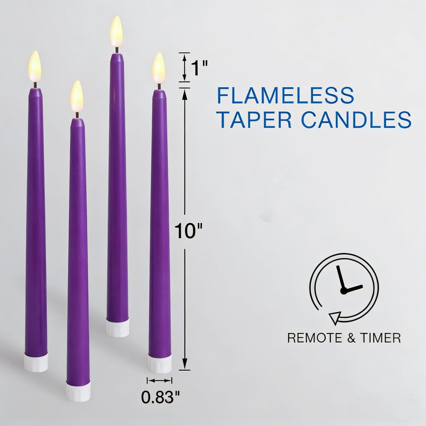 Ni-JASW Purple Flameless Taper Candles with Remote, Battery Powered LED Candlesticks Flickering Home Decor Set of 4