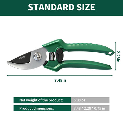 Bypass Pruning Shears, 3/8-Inch Cut Capacity Garden Clippers, Gardening Scissors with Sharp, Rust Resistant Steel Blade (Green, 3/8'')