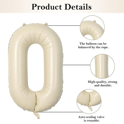Biapian 40 Inch One Letter Balloons, Big Cream ONE Foil Balloons, 3 Pcs Giant Foil Large Aluminum Balloon Helium for Anniversary First One Year Old Girl and Boy 1st Birthday Party Decoration (Cream)