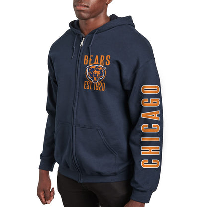 Junk Food Clothing x NFL - Chicago Bears - MVP Zip Hoodie - Unisex Adult Full Zip Hooded Sweatshirt for Men and Women - Size Large