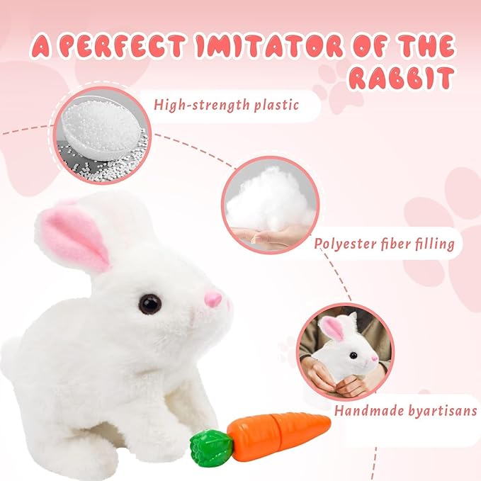 Realistic Bunny Toy - Interactive Plush Rabbit with Sounds and Movements Animated Walking Wiggle Ears Twitch Nose - Easter Gift for Kids (Brown+White)