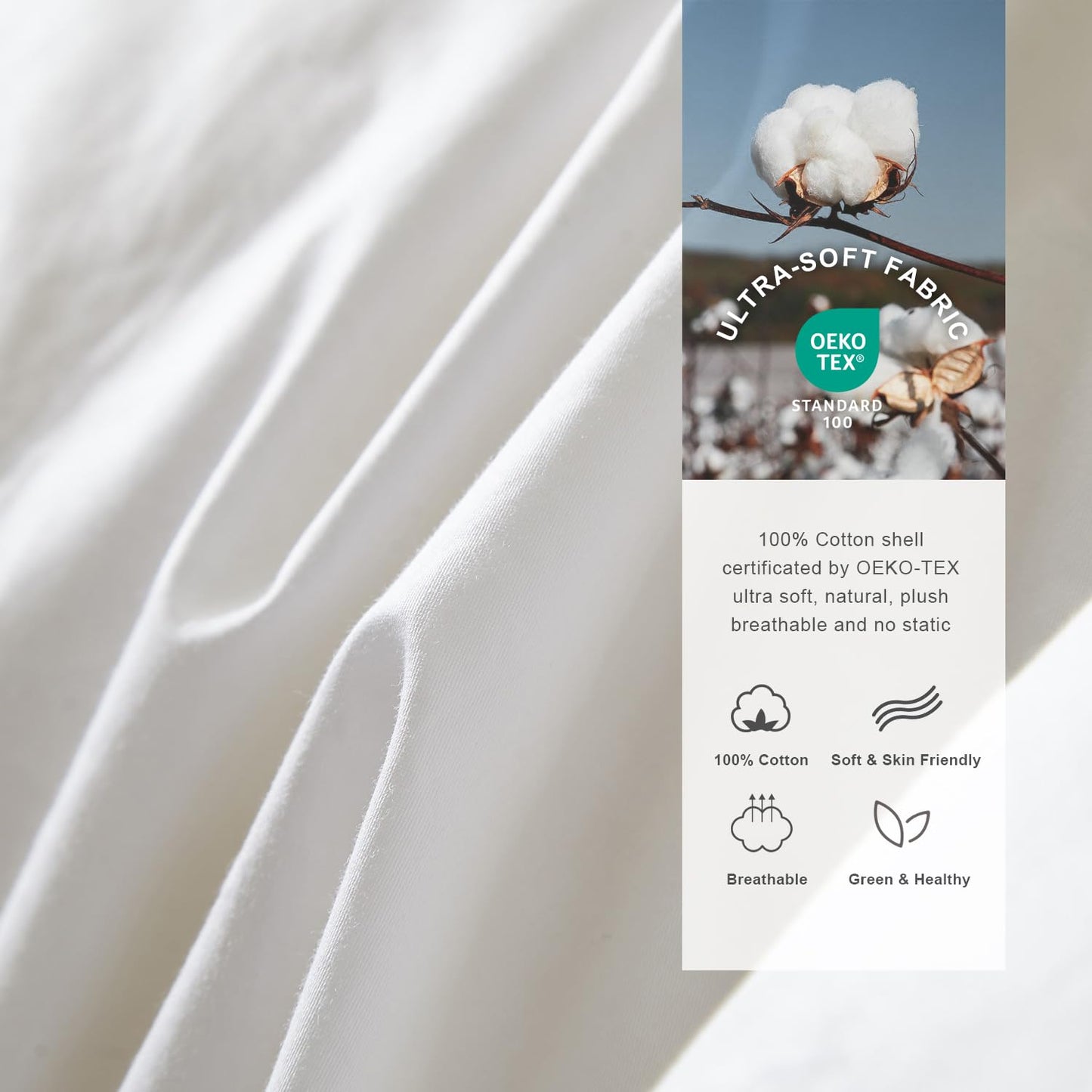 Royoliving Luxurious Down Duvet Insert Feather Queen Size All Season White 100% Organic Cotton Cover Full Szie Down with Corner Tabs (90x90, 50 oz)