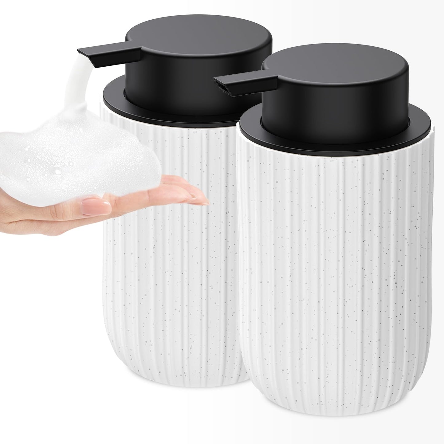 Ceramic Foaming Soap Dispenser, 12 oz Bathroom Foam Hand Soap Dispenser, Refillable Lotion Soap Dispenser with Removable Pump for Kitchen Hand Wash Dispenser, Modern Home Decor(2Pack-Black)