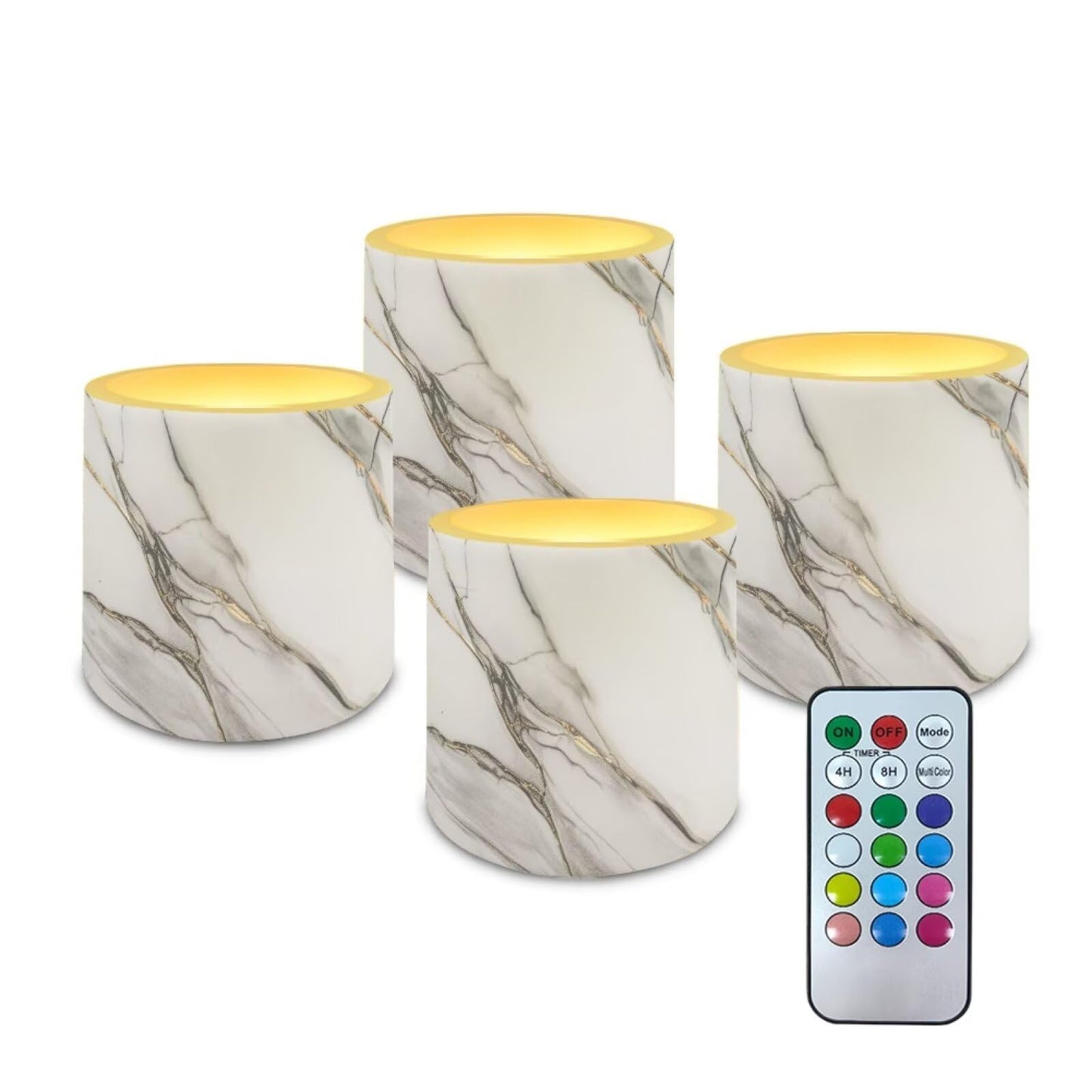 Cozeyat Gray Marble Flameless Candles 4 Pack Battery Operated with Remote Control Timer LED Pillar Candles Waterproof for Indoor Outdoor Garden