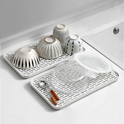 Bonilve Cup Drying Rack & Dish Drying Tray, Drain Board for Small Kitchen Sink, Dish Drain Tray Large Enough for Counter or Coffee Table, Big White Dish Drying Mat