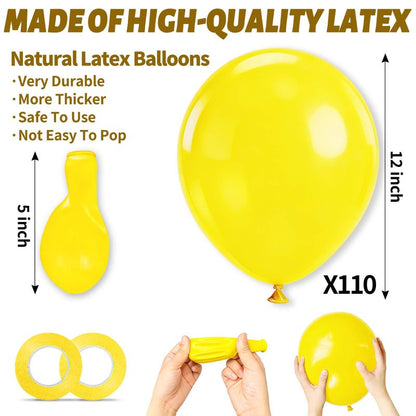 110pcs Yellow Balloons 12 Inch,Yellow Latex Balloons for Birthday Party Baby Shower Wedding(with 2 Ribbons).