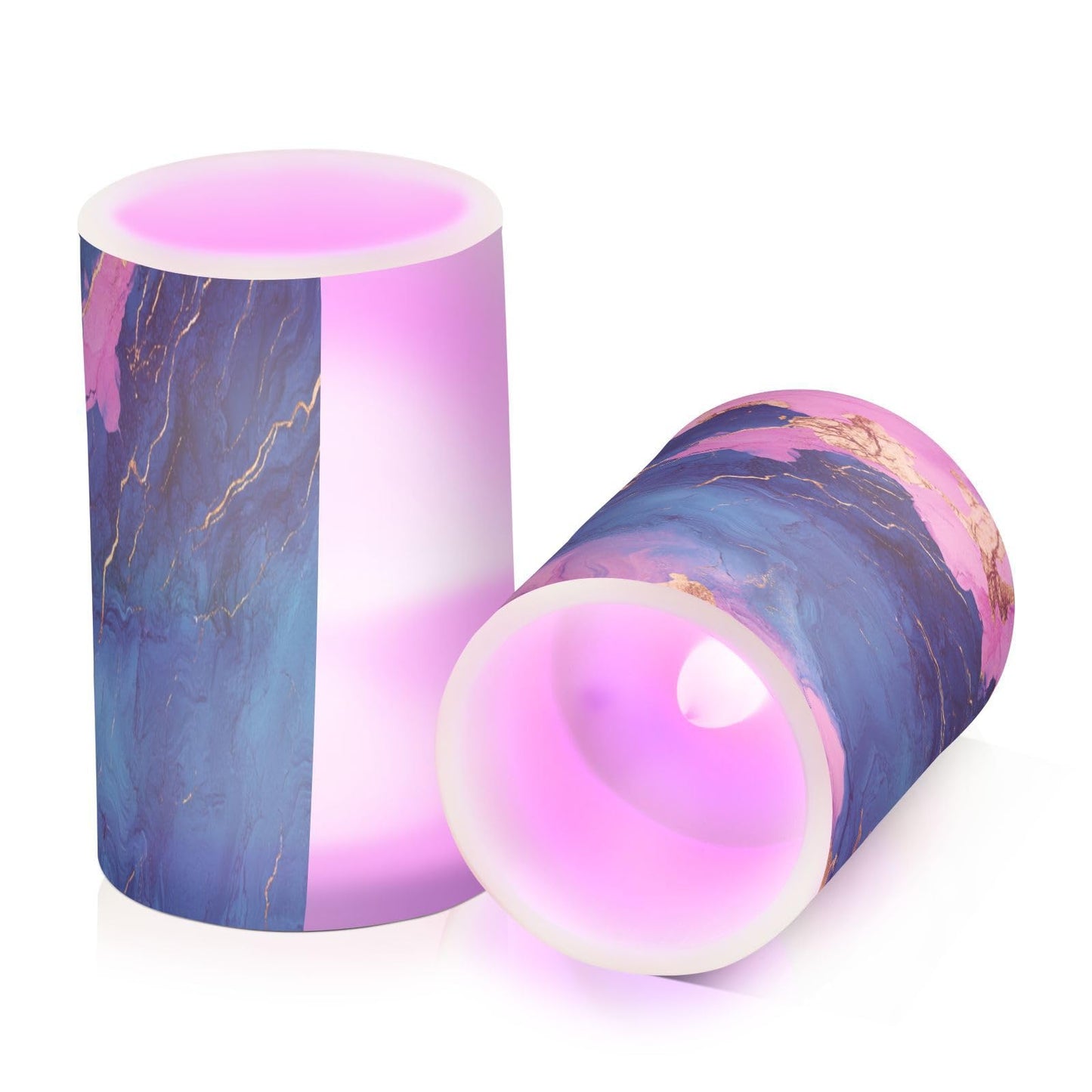 Flameless Pillar Candles Battery Powered Flameless Candle Lantern for Fireplace Marble Navy Blue Pink