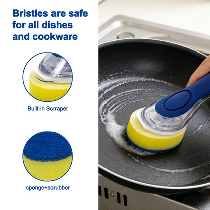 CELOX Dish Sponge with Handle, Dish Sponge with Soap Dispenser for Cleaning Kitchen