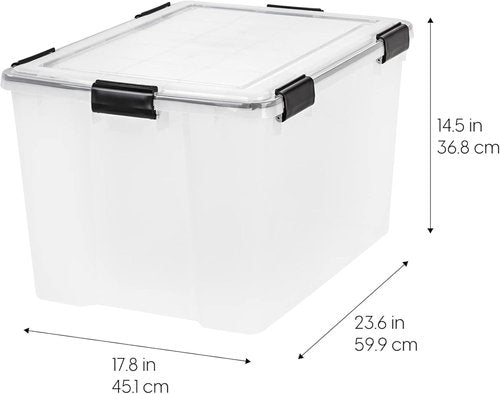 IRIS USA WeatherPro 74 Qt Storage Bins - BPA-Free Plastic with Tight Seal & Lids | Stackable Clear/Black 2 Pack