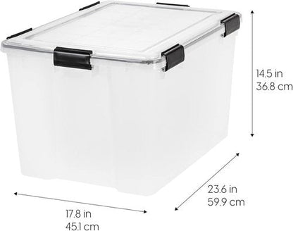 IRIS USA WeatherPro 74 Qt Storage Bins - BPA-Free Plastic with Tight Seal & Lids | Stackable Clear/Black 2 Pack