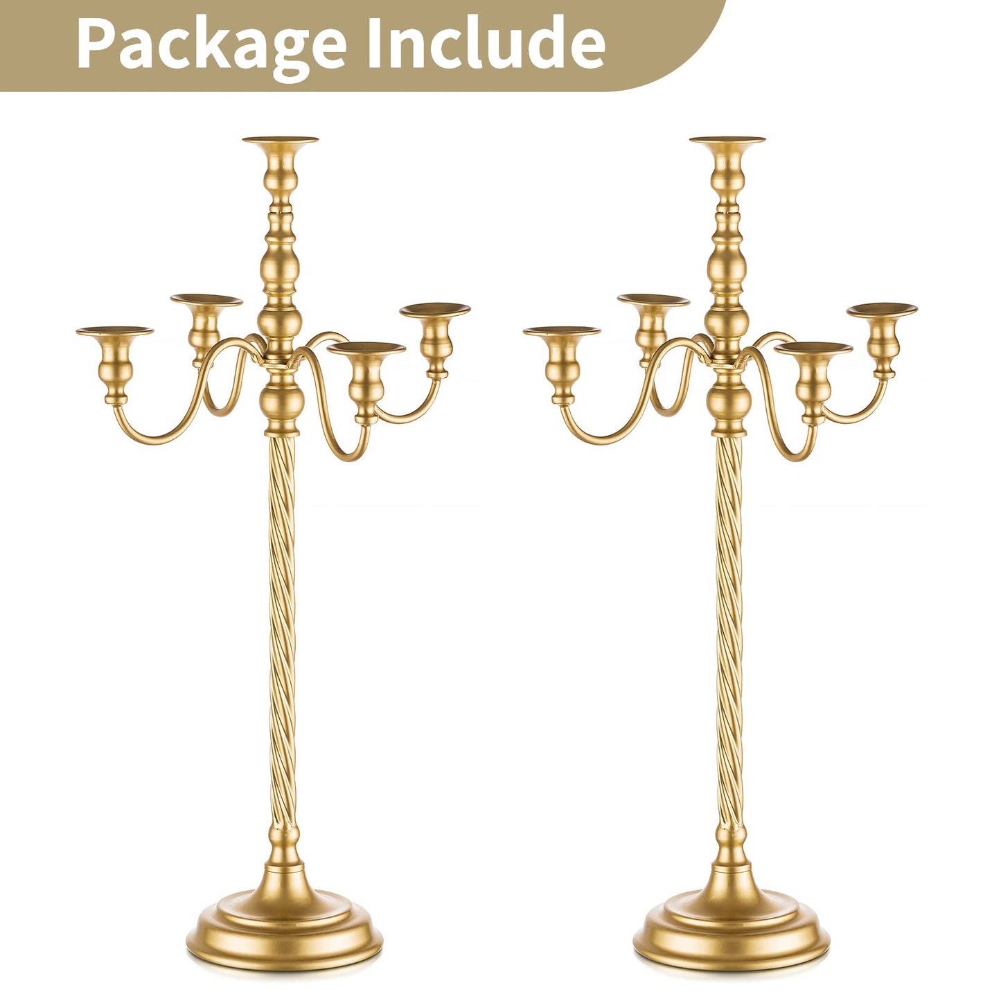 Nuptio Tall Candelabra Candle Holder 2 Pcs 28in Floor Candlestick Holders Taper Candle Holders Gold 5 Arm Candelabras Candle Stand Floral Centerpiece for Fireplace Wedding Birthday Reception Event