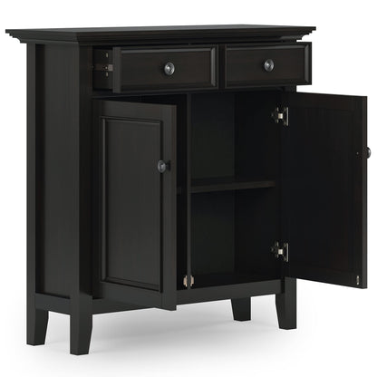 SIMPLIHOME Amherst Solid Wood 36 inch Wide Small Storage Bench and 36 inch Wide Storage Cabinet in Hickory Brown for the Living Room, Entryway, and Family Room, Transitional Style