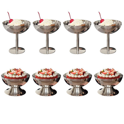 Ice Cream Cup, 7 Oz Stainless Steel Dessert Cups Resuable Cute Sundae Serving Bowl for Dessert, Sundae, Pudding, Salad, Fruit, Snack, Cocktail, Yogurt, Condiment, Trifle (4, Tall + Short)
