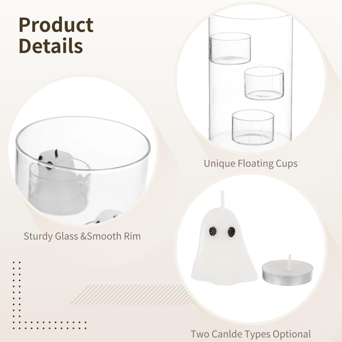 YHOMU Halloween Floating Candle Table Centerpiece Kit, Glass Cylinder Candle Holder with 15 Candles, 20 Tea Lights, Decorative Set for Holidays, Weddings, Parties