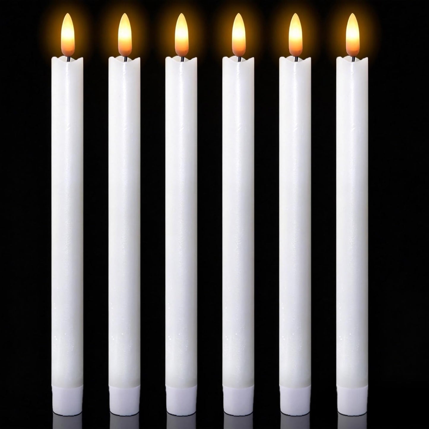 Wondise White Flameless Taper Candles with Timer, 6 Pack Battery Operated LED Flickering Real Wax Candle for Christmas Thanksgiving Wedding Decorations