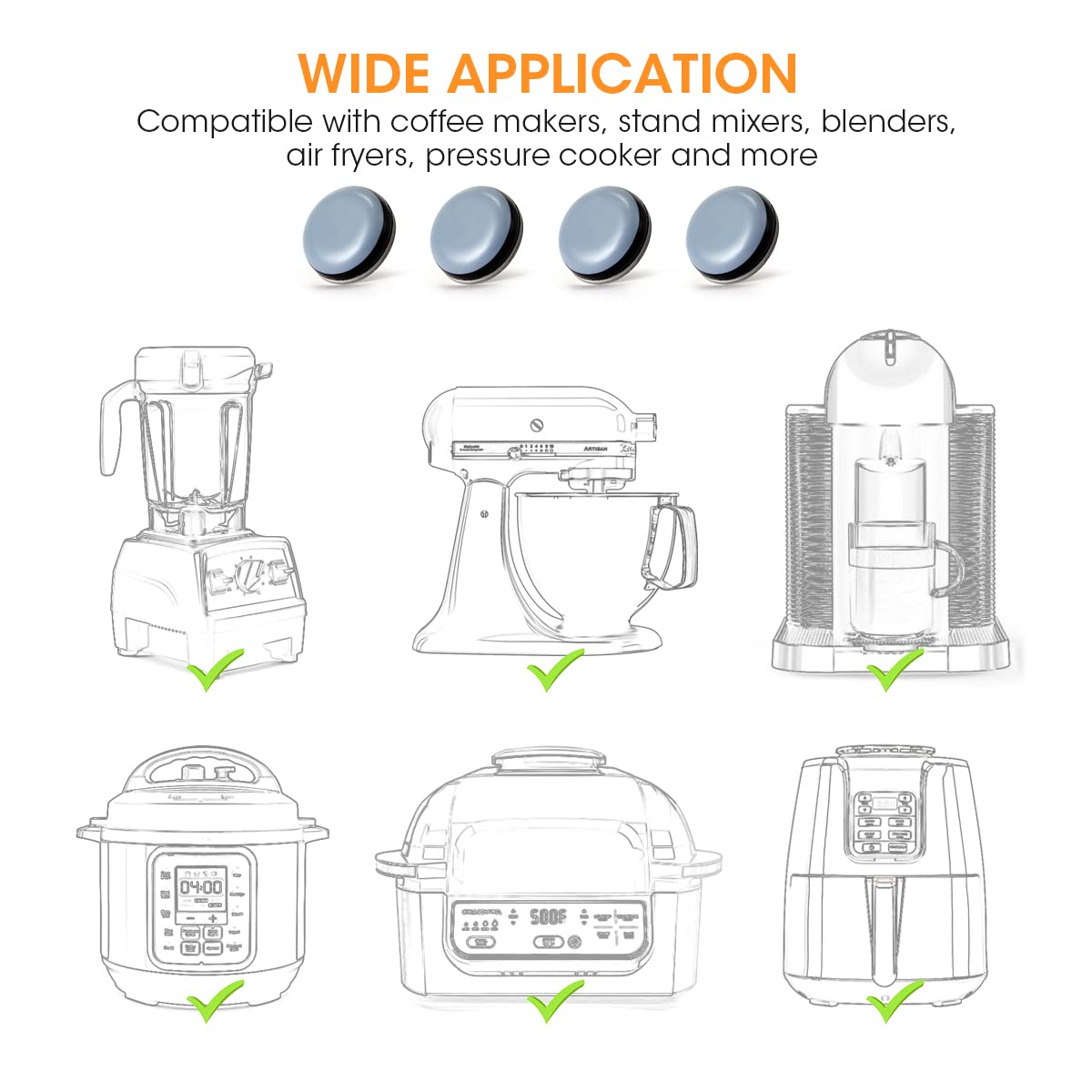 Aieve Appliance Sliders, 8 Pcs Small Appliance Slider for Countertop, Self Adhesive Home Finds Caster Wheels Rollers, Kitchen Must Have Gadgets for Stand Mixers, Coffee Makers, Air Fryers