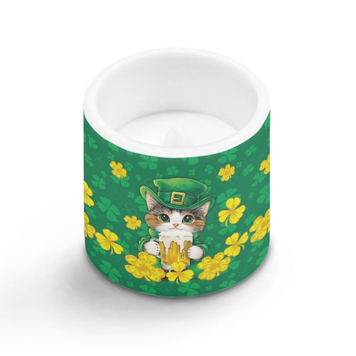 Merkmak 4 Pack Cute Cat Flameless Candles with Timers Flickering Battery Operated LED Candles with Remote St Patrick's Day Shamrocks Tea Lights for Party, Banquet, Home Decoration