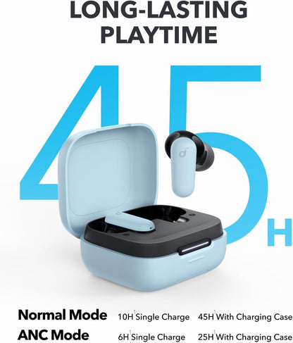 Soundcore P30i by Anker Noise Cancelling Earbuds, Strong and Smart Noise Cancelling, Powerful Bass, 45H Playtime, 2-in-1 Case and Phone Stand, IP54, Wireless Earbuds, Bluetooth 5.4 (Blue)