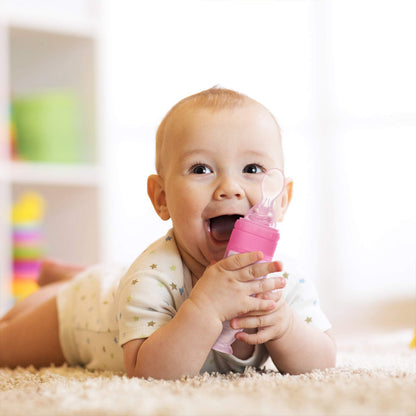 2 Pieces Silicone Baby Spoons Baby Feeding Spoon with Standing Base for Infant 0-24 Months Dispensing and Feeding (Pink)