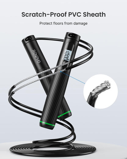 RENPHO Smart Skipping Rope with Counter, Adjustable Jump Ropes for Fitness, Skip Rope with APP Data Analysis, Workout Equipment for Women Men Adult Kids, Burn Calories, Boxing Jumping Rope, Gym, MMA