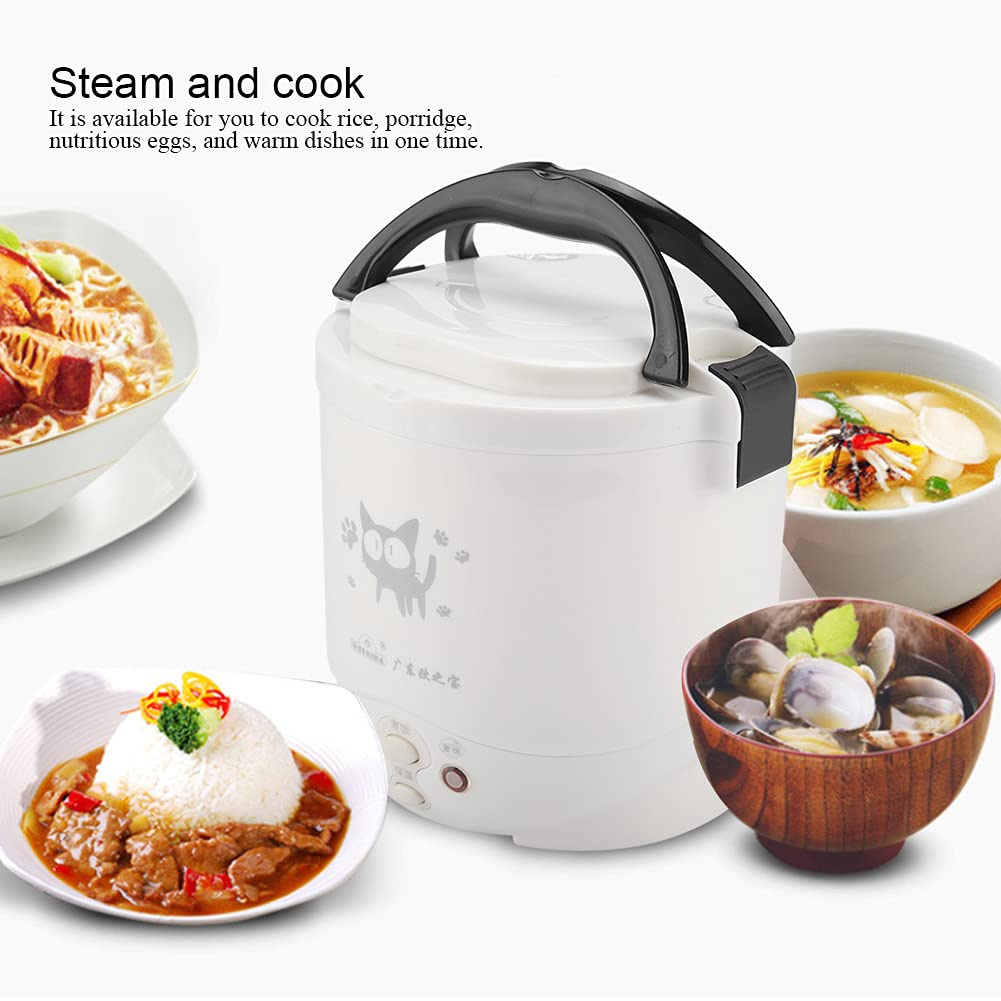 12V 100W 1L Electric Portable Rice Cooker for Car, Multifunctional Food Steamer, White, Non-Stick Coating
