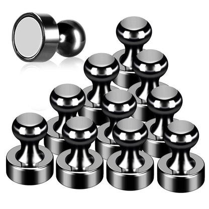 GOOZADA 12Pack Fridge Magnets Black,Metal Refrigerator Magnet, Strong Push Pin Magnets for Whiteboard, Refrigerator, Dry Erase Board, Map, Locker Accessories, Office Accessories, Kitchen Accessories