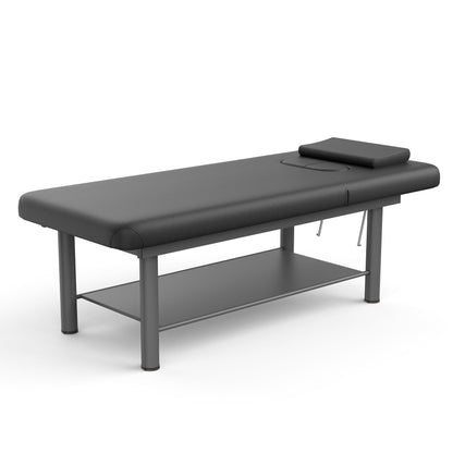 Dolonm Heavy Duty Professional Stationary Massage Bed with Backrest for Treatment Table Physical Therapy Table Spa Facial Bed, 31.5in Wide Table, Metal Frame PU Leather, Black Integral Structure