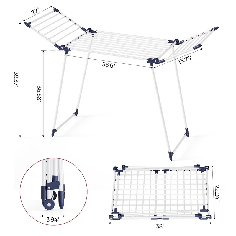 APEXCHASER Clothes Drying Rack Foldable, Large Drying Rack Clothing, Winged Laundry Rack Folding Indoor Outdoor, Metal Clothes Airer for Bedding Towel Sweater Heavy Duty, 68.9" X 22" X41.3", White