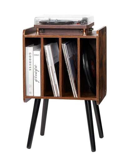 VEVOR Record Player Stand, 2 Tiers Turntable Stand with 4 Cabinets, Holds up to 100 Albums, Wooden Vinyl Record Storage Cabinet with Display Shelf for Bedroom, Living Room, Brown