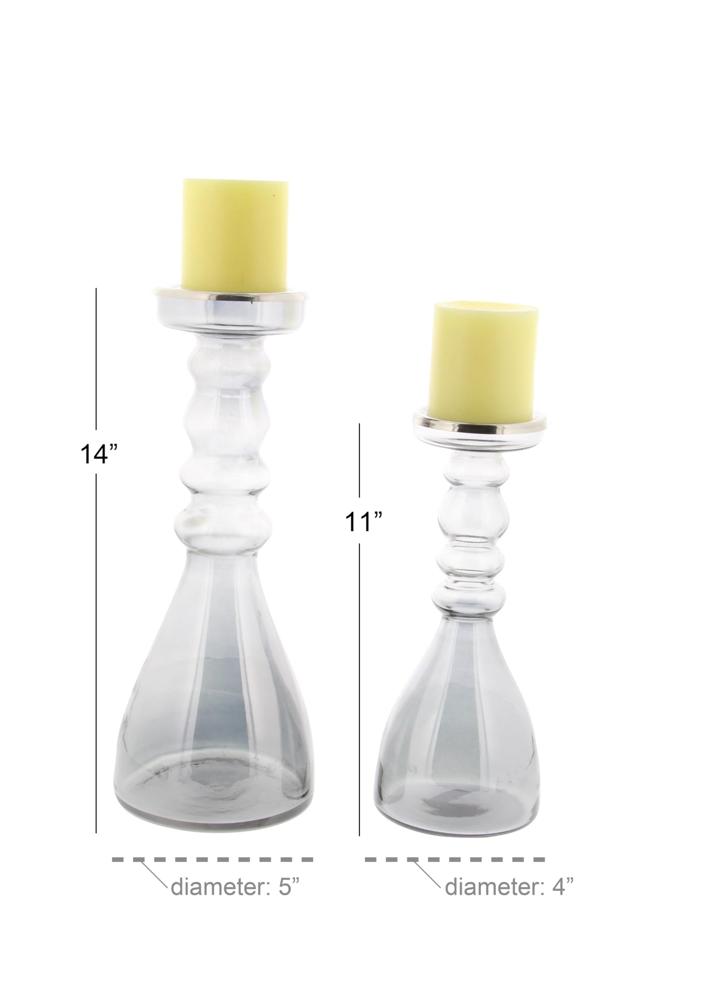 The Novogratz Glass Handmade Bubble Pillar Candle Holder, Set of 2 11", 14"H, Gray