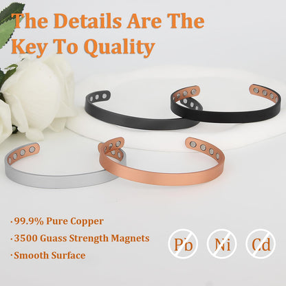 MagEnergy Copper Bracelet for Men and Women, 99.9% Pure Copper Magnetic Bangle with 8pcs 3500 Gauss Magnets, 6.8" Adjustable Jewelry Gift(2Pcs)
