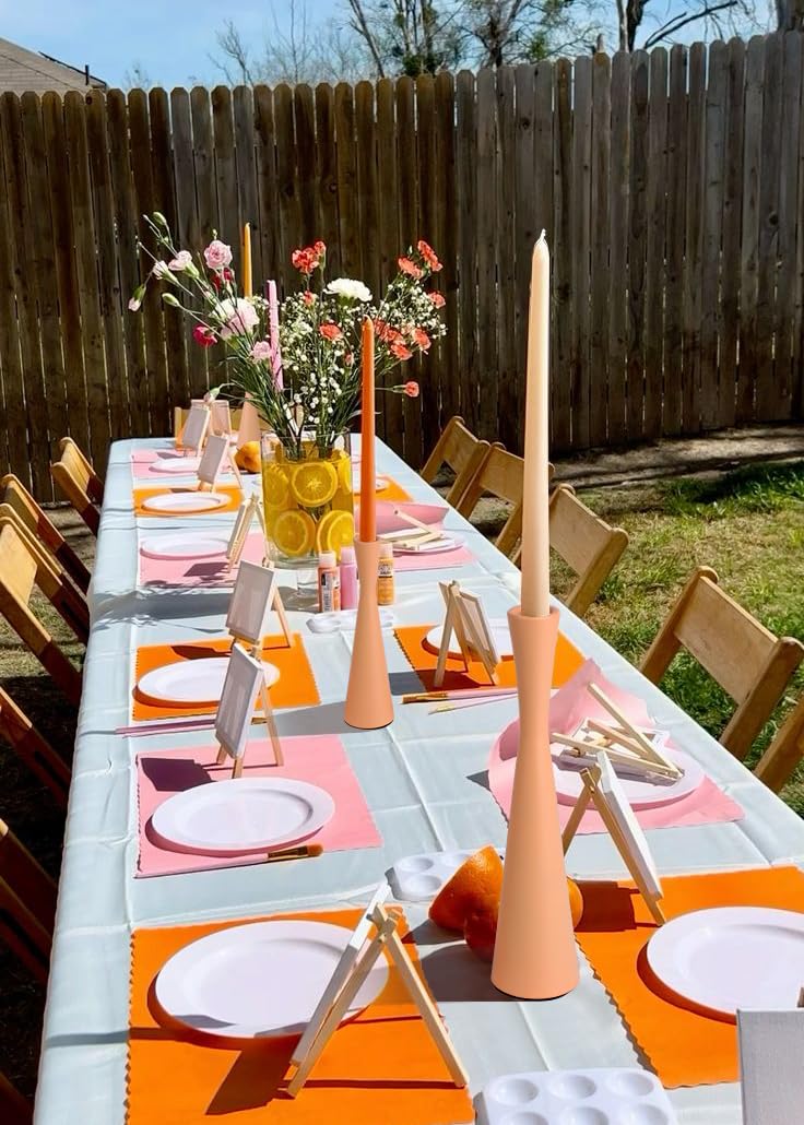 Vixdonos Taper Candle Holders Metal Candlestick Holders Set of 3 Table Mantel Decorative Candle Stand for Dinning,Party，Wedding,Home Decor(Pink Orange)