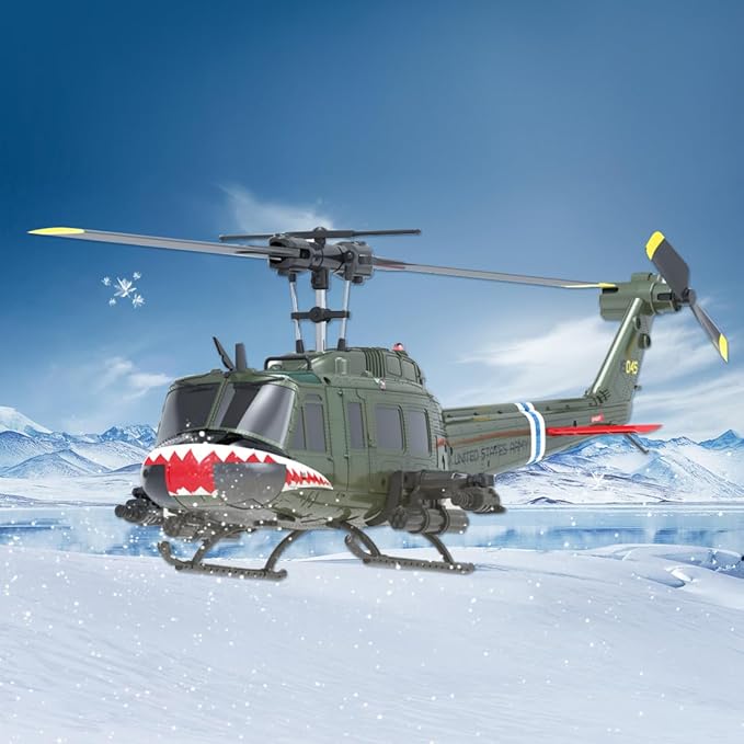 RC ERA C032 UH-1 Huey 6CH Helicopter for Adults 1/48 Scale RC Helicopter Brushless with 6-Axis Gyroscope Stabilization with Altitude Hold &amp 3D Inverted Flight（Shark Mouth 4 Battery）