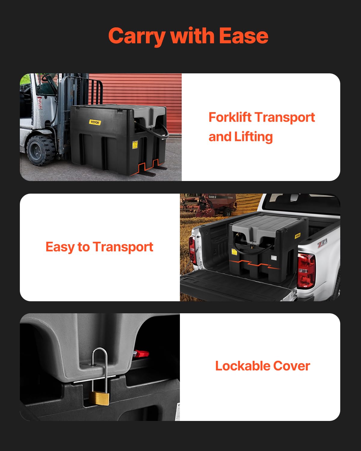 VEVOR Portable Diesel Tank, 58 Gallon Capacity & 10 GPM Flow Rate, Portable Fuel Tank with 12V Electric Transfer Pump and 13.1ft Rubber Hose, PE Diesel Transfer Tank for Easy Fuel Transportation Black