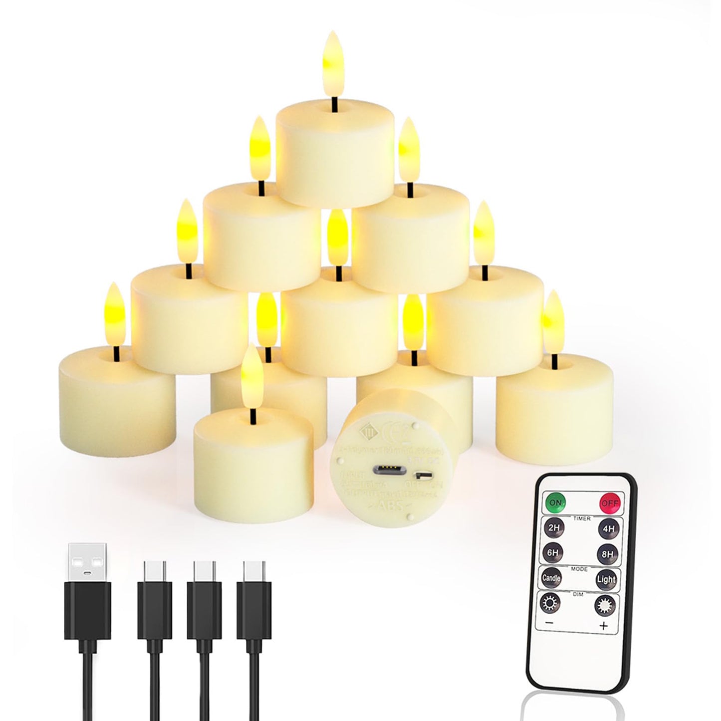 Ntewidbroansa Flameless Rechargeable Tea Lights with Remote Timer - LED Electric Candles Realistic Flickering for Valentines Decor, Wedding Table, Home Decoration 12-Pack (Φ 1-1/2''×H 2'')