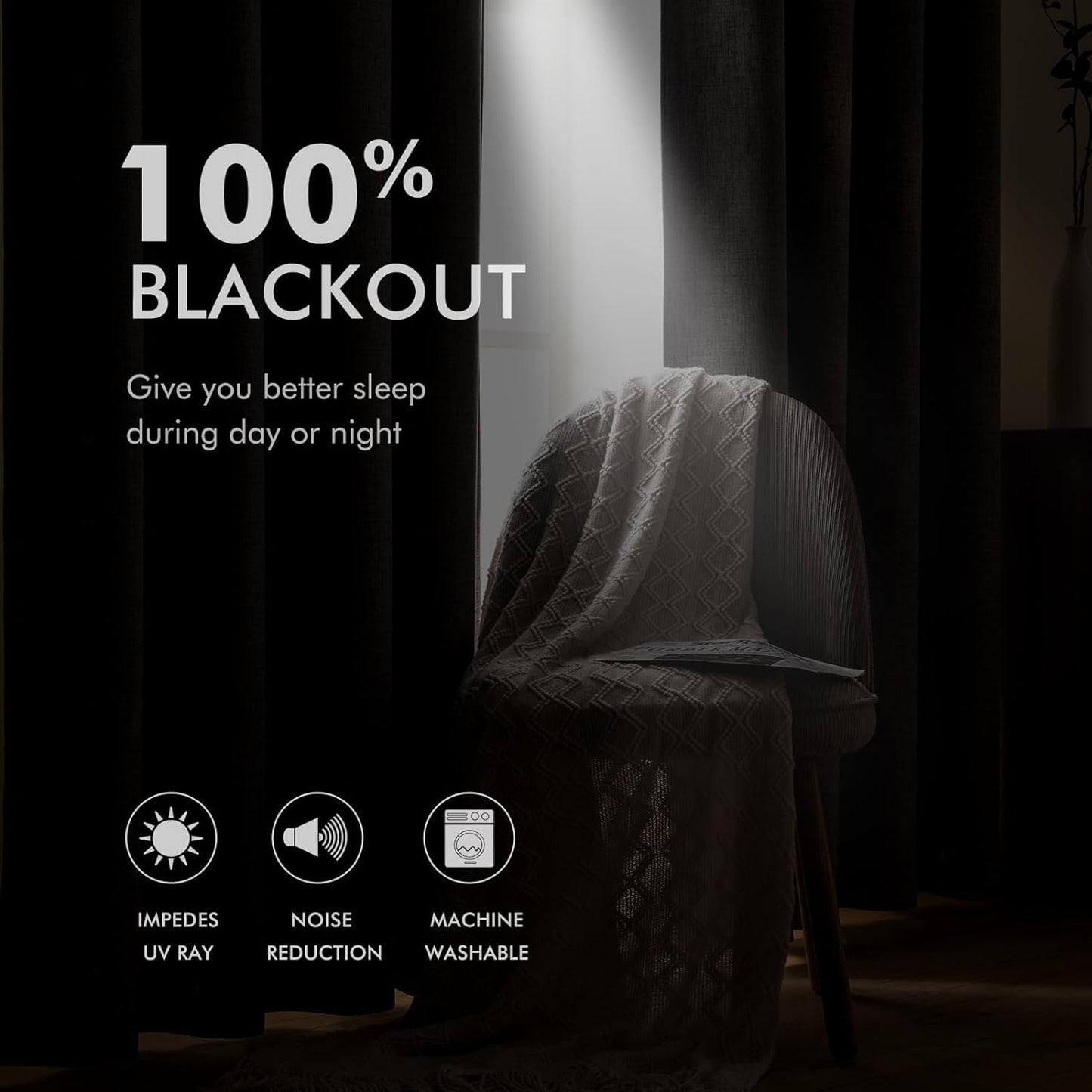 MIULEE Blackout Linen Curtains - Thermal Insulated Grommet Drapes for Bedroom & Living Room | Glacier Gray, 52 x 63 Inch (2 Panels)