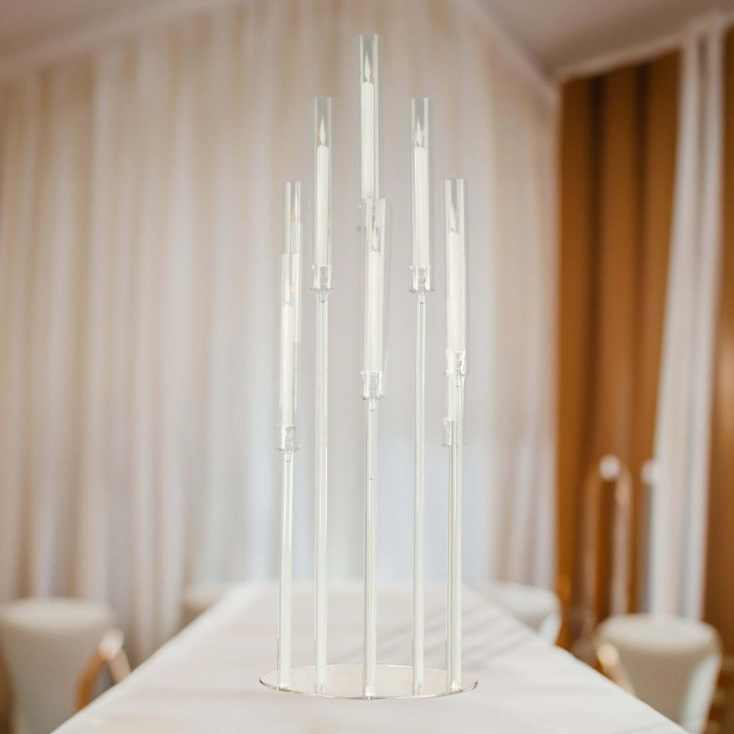 Efavormart 10 Arm Clear Acrylic Cluster Round Taper Candle Holder Candelabra, Pillar Candle Stick Stand with Circular Base - 47" Tall