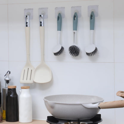 Patelai 6 Pack Kitchen Scrub Dish Brush with Long Handle Dish Scrubber with Stiff Bristles Scrub Brushes for Kitchen Dishes Washing Tools, Pots, Pans and Sink Cleaning (Celadon)