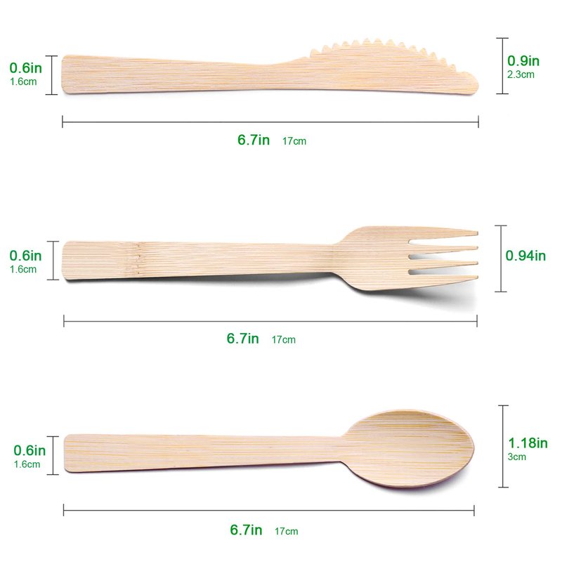 Bamboo Utensils -300 PK (100 Forks 100 Spoons 100 Knives) 6.7" Bamboo Compostable Forks Spoons Knives Disposable Bamboo Cutlery Set Biodegradable Eco Friendly Flatware Renewable Utensil