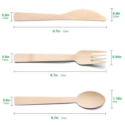 Bamboo Utensils -300 PK (100 Forks 100 Spoons 100 Knives) 6.7" Bamboo Compostable Forks Spoons Knives Disposable Bamboo Cutlery Set Biodegradable Eco Friendly Flatware Renewable Utensil
