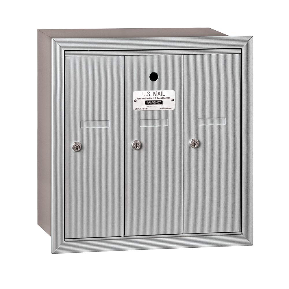 Salsbury Industries 3503ARU Recessed Mounted Vertical Mailbox with 3 Doors and USPS Access, Aluminum