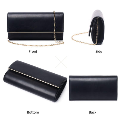 DETARA Women Evening Bag Vegan Leather Clutch Purse Shoulder Crossbody Envelope Bag for Party Wedding Prom Bridal(Black 1818)