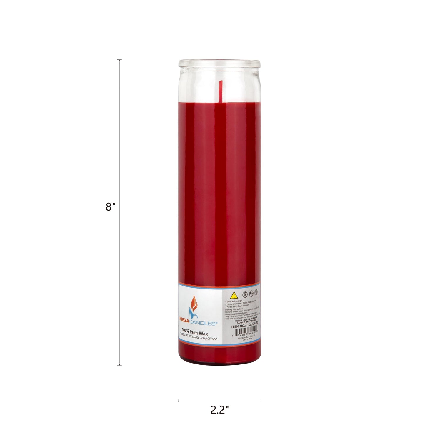 Mega Candles 1 pc Unscented Red Glass Container Devotional Prayer Candles, Shortening Wax Candle 2 Inch x 8 Inch, Sanctuary, Vigils, Prayers, Spiritual, Blessings, Religious, Altar, Remembrance