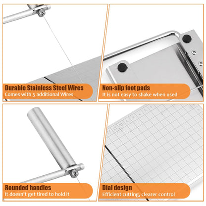 homfanseec Stainless Steel Cheese Slicer Cutter, Cheese Slicer with Wire, Adjustable Cheese Cutter Board with 6 Replacement Wires, for Cutting Cheese Butter Vegetables Sausage(silver)