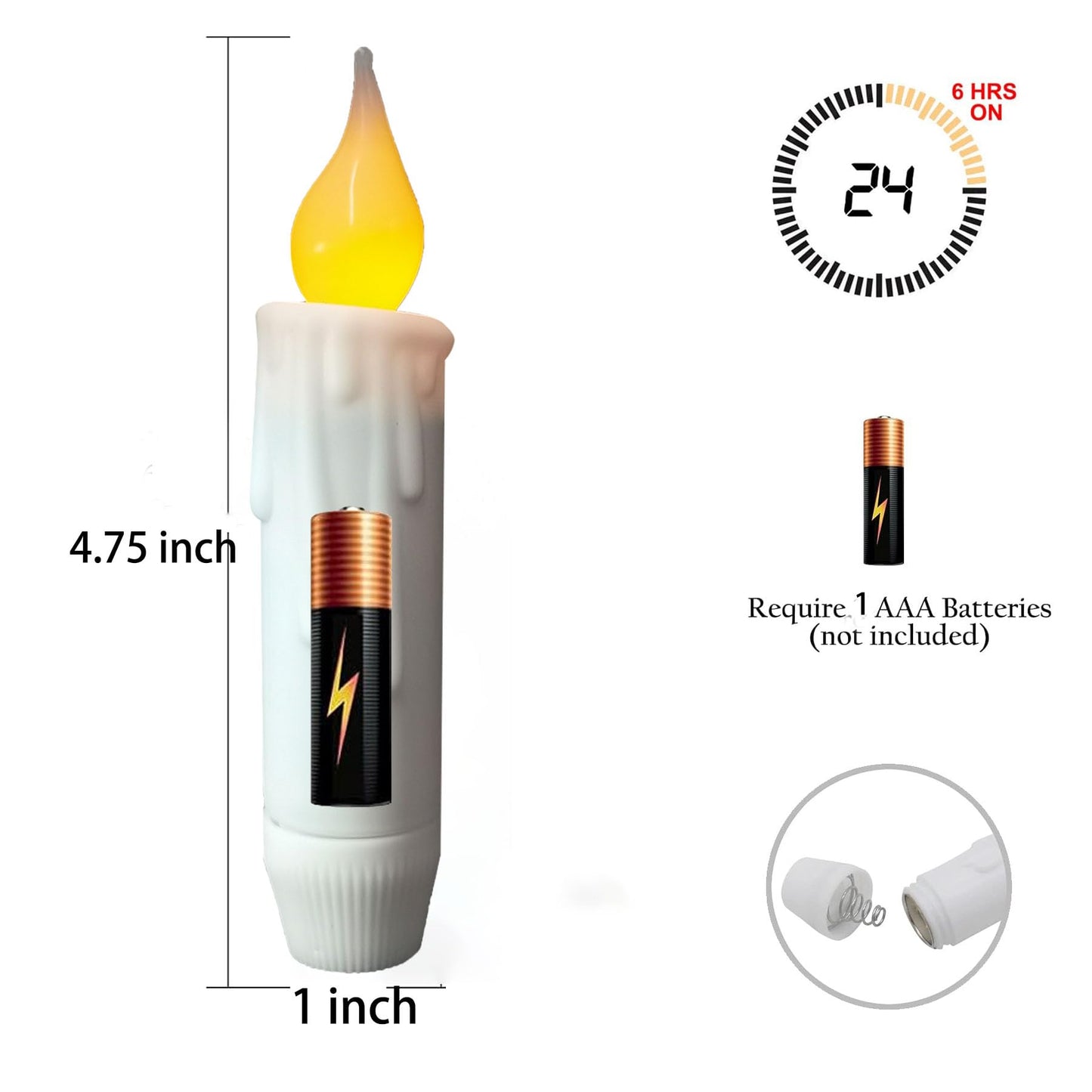 LINCOUNTRY. Battery Opererated Short Taper Candles with Auto Timer,Led Flameless Taper Candles Flickering Flame White Plastic LED Candlesticks, 4.65 Inch Home Christmas Halloween Wedding Decor, 6 pcs