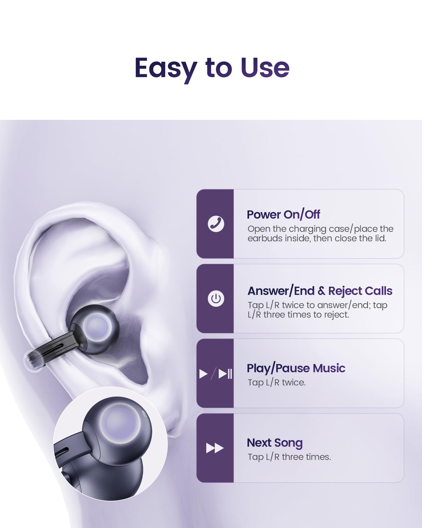 mojawa StarClip Open-Ear Wireless Bluetooth Headphones, Clip-On Earbuds, 4D Panoramic Sound, Clear Calls, Lightweight, Secure Fit, IP54 Water-Resistant Ear Grips for Workout and Daily Use, Silver